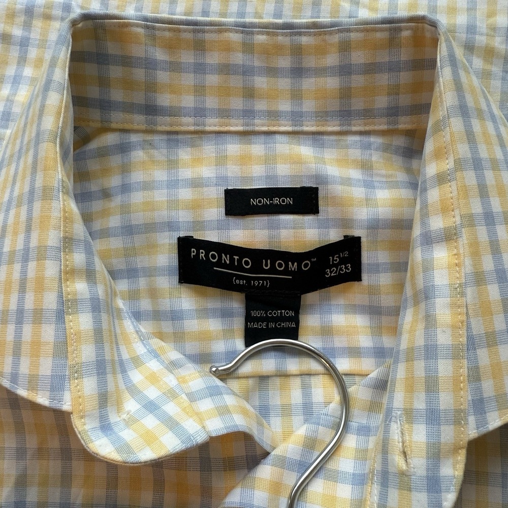 Pronto Uomo Non Iron Slim Fit Cotton Long Sleeve Dress‎ Shirt Size 15 32/33 - Picture 9 of 10